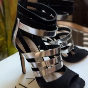 “Via Spiga” Stylish Black and Silver Women's Heels